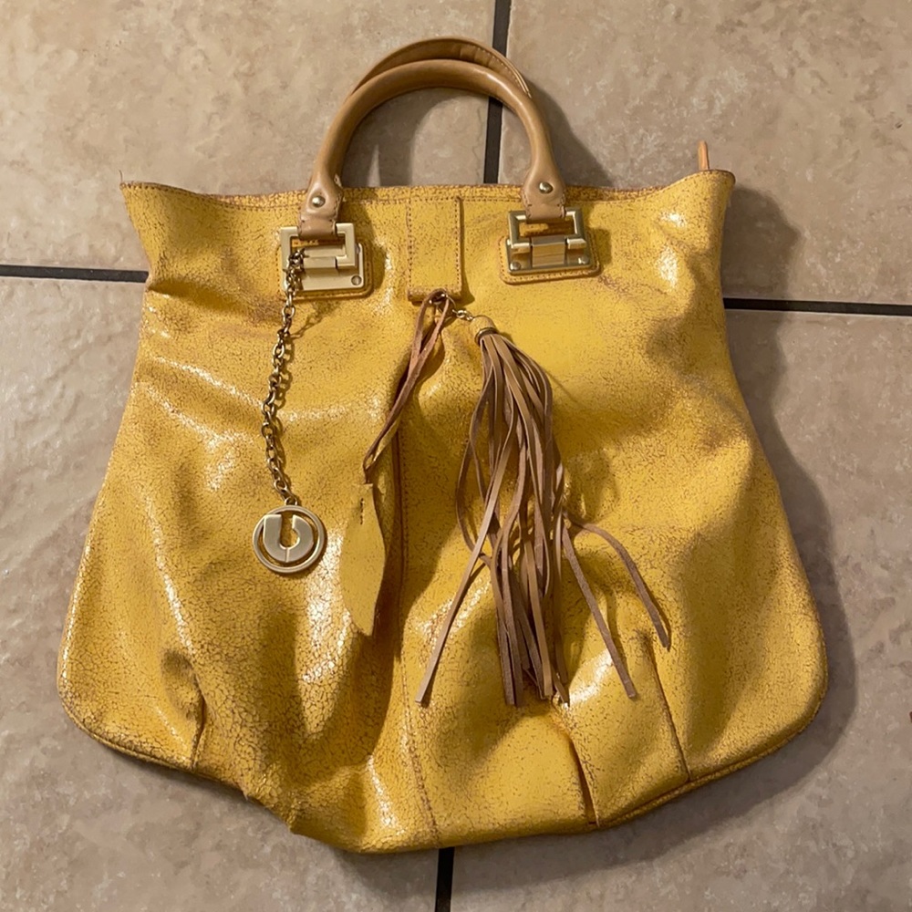 Charles Jourdan Rough Leather Mustard Hobo Bag